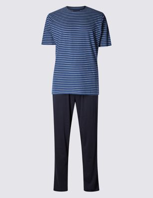 Pure Cotton Tonal Nautical Striped T-Shirt & Trousers Set
